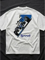 新品 送料無料 Tyrrell レーシングカー T シャツ F1 マシンプリント モータースポーツ好き バックプリント レトロレーサー ストリート風 半袖