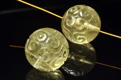 繊細彫刻 リビアングラス　15mm　マニ車(通し穴) ビーズ 1個売り パワーストーン 天然石 _PRG2687