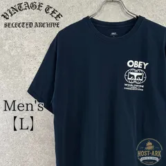 T227【OBEY】WORLDWIDE VISUAL COMMUNICATIONS アイコンロゴ プリントTシャツ ブラック〔L〕