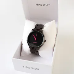 AWD26298 新品同様 Nine West ナインウエスト 腕時計 稼動品 ガンメタル×ネオンピンク ブラック 黒文字盤 ウォッチ