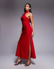 エイソス レディース トップス ワンピース ミディワンピース ミディ ASOS DESIGN twist neck midi dress with hardware trim in cherry Ch