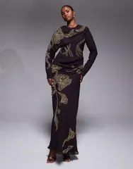 エイソス レディース トップス ワンピース ドレープリーツ マキシ ASOS DESIGN drape shoulder embellished pleated maxi dress in choco
