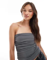 ブレーブソウル レディース トップス Tシャツ コットン ジャージー Brave Soul cotton jersey bandeau top Gray グレー