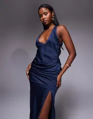 エイソス レディース トップス ワンピース シフォン ドレープ オーバーレイ サテン スカート マキシ ASOS DESIGN satin chiffon mix scoop neck maxi dr