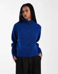 フォースレックレス レディース アウター カーディガン スタンドネック 4th Reckless exclusive funnel neck button up cardigan in cobalt