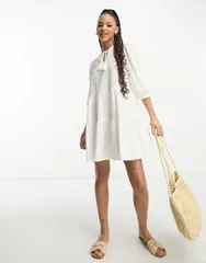 ヴェロモーダ レディース トップス ワンピース ミニワンピース ミニ レース Vero Moda lace detail smock mini dress WHITE ホワイト