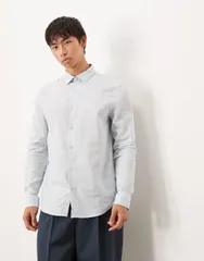 エイソス メンズ トップス シャツ リネン ASOS DESIGN formal linen blend regular shirt BLUE ブルー