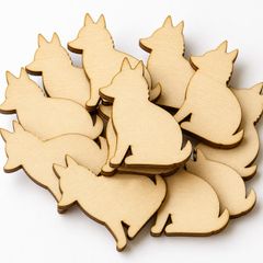 狐 きつね 動物 木製パーツ 6個 未塗装 DIY