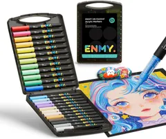 ENMY 24色セット 直液式 アクリルマーカー イラストマーカー 水性 筆ペン アートマーカー 美術 漫画 ファブリック 編み物マーカー キャンバス/ガラス/木 布用ペン テキスタイル用 大人 カラーペン