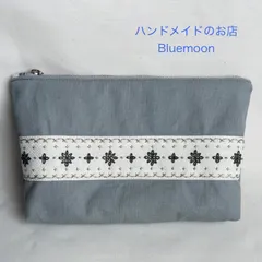 C1 20cm ファスナーポーチ 刺繍ポーチ カウントステッチ　リバティ