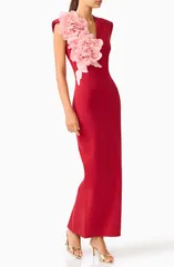 エリアット レディース トップス ワンピース フラワー柄 ノースリーブ フラワー Elliatt Zahara Floral Appliqu Sleeveless Gown BURGUNDY バーガン