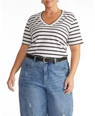 ユニバーサル スタンダード レディース トップス シャツ プラスサイズ Universal Standard Plusize LightAsAir V Rex Zen stripe ストライプ