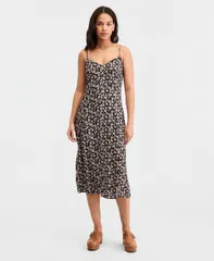 ラッキーブランド レディース トップス ワンピース プリント Lucky Brand Womens Printed Simone Slip Dress Black Floral ブラック