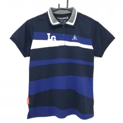 【超美品】ルコックゴルフ 半袖ポロシャツ ネイビー×ブルー ボーダー風 レディース L ゴルフウェア le coq sportif