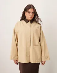 アレンジ レディース アウター ジャケット・ブルゾン コーデュロイ ARRANGE Curve canvas oversized barn shacket with corduroy collar i