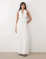 シックスストーリーズ レディース トップス ワンピース プリーツ フリル マキシ Six Stories pleated plunge ruffle detail maxi dress White ホ