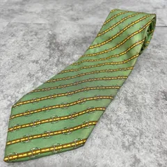 【HERMES】エルメス 馬具 ベルト ストラップ柄 ネクタイ グリーン ゴールド シルク100% フランス製 メンズ ビジネス フォーマル クラシック