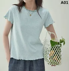 レディース ダブルフリル半袖Tシャツ フリル袖 カットソー ゆったり ラウンドネック 無地 フェミニン カジュアル 夏トップス 春夏