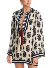 ジョアンナオッティ レディース トップス ワンピース リネン Johanna Ortiz Caretaker Of The Jungle Linen Tunic Dress Ecru Black エク