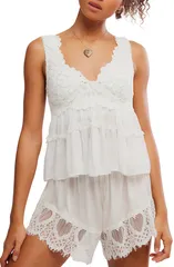 フリーピープル レディース トップス シャツ フリル レース Free People Petal Party Ruffle Trim Lace Babydoll Top Clean Ivory アイボ