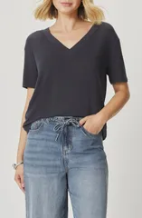 スプレンディット レディース トップス シャツ Vネック Splendid Kacey VNeck Short Sleeve TShirt Lead Grey グレー
