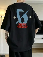 新品 送料無料 BOOWY SINGLES T シャツ 筆記体グラフィック ロック風 ヴィジュアル系 パンク風 ストリート モノクロプリント T シャツ