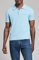 ビリーレイド メンズ トップス ポロシャツ コットン リネン Billy Reid Cotton Linen Blend Polo Sky Blue ブルー