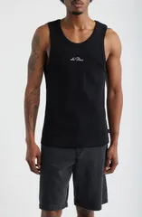 レ ドゥ メンズ トップス シャツ 刺繍 ロゴ Les Deux Arthur Logo Embroidered Rib Tank Black ブラック