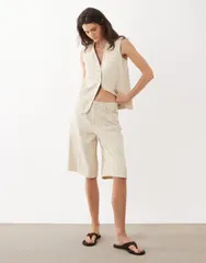 マンゴ レディース ボトムス ハーフパンツ・ショーツ ショートパンツ デニム Mango Tony denim bermuda shortstripe part of a set BEIGE ベージュ