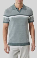 ロバートバラケット メンズ トップス ポロシャツ セーター コットン レース Robert Barakett Rourke Placed Stripe Cotton Polo Sweater Oliv