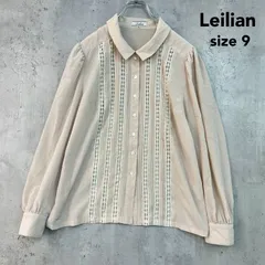 Leilian レリアン 9 ライトベージュ レース ピンタック ブラウス シャツ 長袖 レギュラーカラー パフスリーブ トップス カットソー ボタンダウン 東京ニュースター 1214-006 カジュアル 綺麗め フォーマル ★ ■◇ ◇■