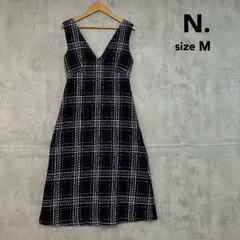 N. エヌナチュラルビューティーベーシック M ロービングツイードジャンパースカート ワンピース Vネック チェック 総柄 厚手 ロング ノースリーブ ネイビー クラシカル レイヤード タイト Aライン ★ ◇■