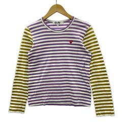 PLAY COMME des GARCONS プレイ 꼼데가르송 AZ-T317 ボーダー長袖Ｔシャツ sizeS パープル×ホワイト×ベージュ