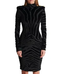 バルマン レディース トップス ワンピース プリント ベルベット Balmain Short ZebraPrint Velvet Dress Black ブラック