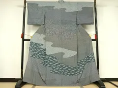 平和屋着物▽訪問着　単衣　作家物　草花文　正絹　逸品　AABM1820jh