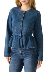 スティーブ マデン レディース ボトムス デニムパンツ ジャケット Steve Madden Abigale Peplum Denim Jacket Dark Navy ネイビー