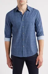 ダブリューアールケー メンズ トップス シャツ WRK Trim Fit Mlange Performance ButtonUp Shirt Navy ネイビー