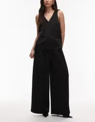 エイソス レディース ボトムス カジュアルパンツ ワイドレッグ ASOS DESIGN slinky twill clean tie waist super wide leg pants Black