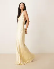 バードット レディース トップス ワンピース マキシ Bardot Anouk cowl neck open cross back thigh split maxi dress in lemon