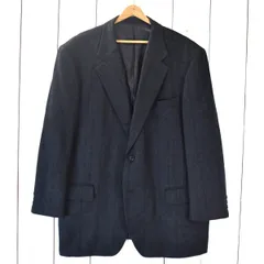 美品 FARAGO カシミヤ100％ 2つボタンシングル ジャケット XXL 濃紺 シャドーストライプ 秋冬対応 開き見せ 576713A-20 6TH069 【送料無料】【中古】【メンズビジネス】202608