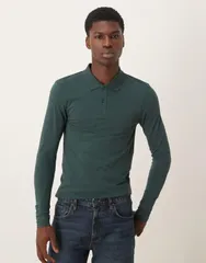 エイソス メンズ トップス ポロシャツ ASOS DESIGN Essentials muscle fit long sleeve polo in darkest spruce カーキ