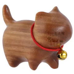猫 置物 木製 招き猫 緑檀 黒檀 ブラウン M250426-22