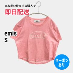 emis エミス Tシャツ/カットソー S ピンク 前面プリント ブランドロゴ ショート丈 半袖 クルーネック(丸首) レディース