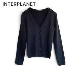 INTERPLANET インタープラネット レディース ブラック 黒 02 M カーディガン Vネック ニット アンゴラ混 ウール 日本製 オリゾンティ 長袖 トップス 羽織り オフィス 通勤 フォーマル 定番 上品 美品 1337KZ