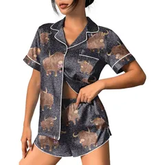 エコアー レディース アンダーウェア ナイトウェア ボタンダウン プリント ショートパンツ ダウン Ekouaer Womens Pajama Set Print Short Sleeve Sleep