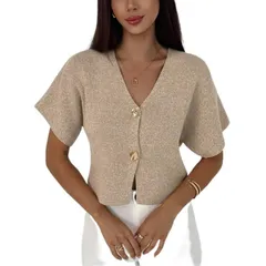 ボディサイズ レディース アウター ニット・セーター スリムフィット Vネック ボタンダウン カーディガン ダウン BODDYSIZE Womens Casual Short Sleeve Cardi