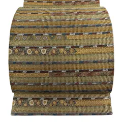 【美品】 袋帯 名品 菊唐草 縞 金銀糸 唐織 金色 六通 正絹 【中古】