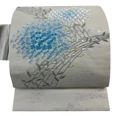 名古屋帯 優品 草花 霞 刺繍 金銀糸 ベージュ 正絹 【中古】