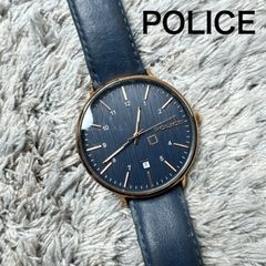 POLICE ポリス 腕時計 メンズ ブルー文字盤 ゴールド 不動品 15303J