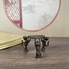 置物 オブジェ 猫  三猫茶壺蓋置 茶寵 銅製 幸運 長寿 縁起物 魔除け 厄除 開運 幸運 財運 金運 安産祈願 無病息災 子宝 健康運 インテリア 玄関 オフィス かわいい ヴィンテージ調